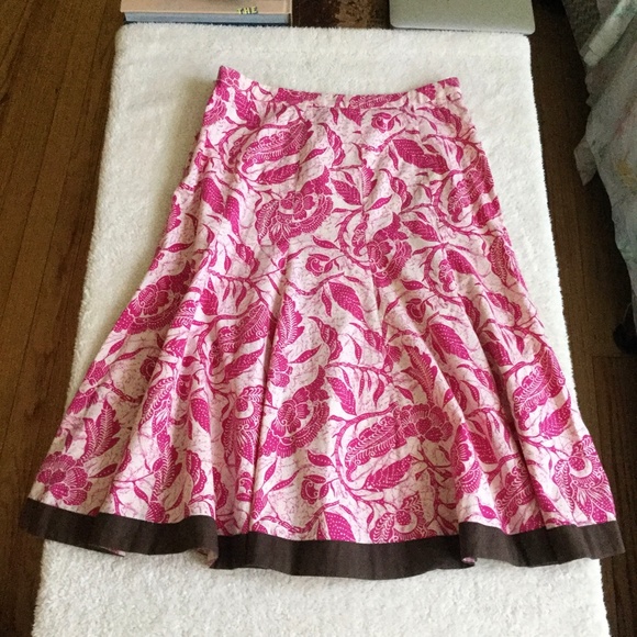 Old Navy Y2K Floral Midi Trumpet Skirt Cotton Pink Brown - Sz 6 - Picture 2 of 8